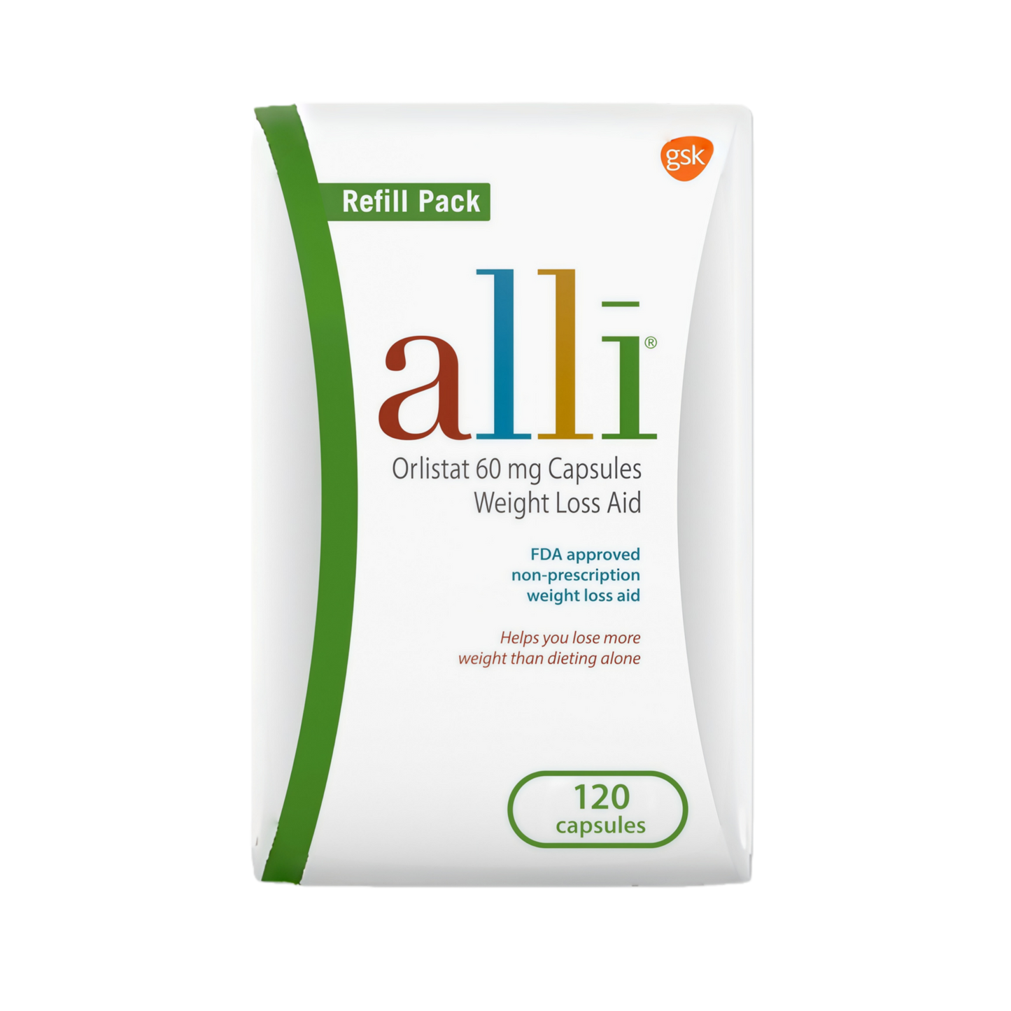 alli Weight Loss Diet Pills, Orlistat 60 mg Capsules, Non Prescription Weight Loss Aid, 120 Count Refill Pack